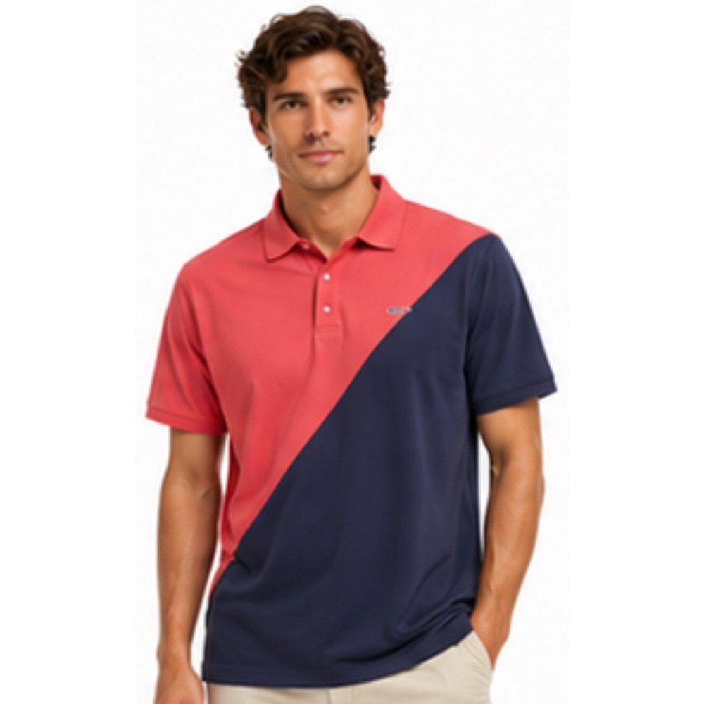 Vineyard Vines Polo Shirt LG Pink Navy Colorblock Whale Logo Classic Fit Cotton